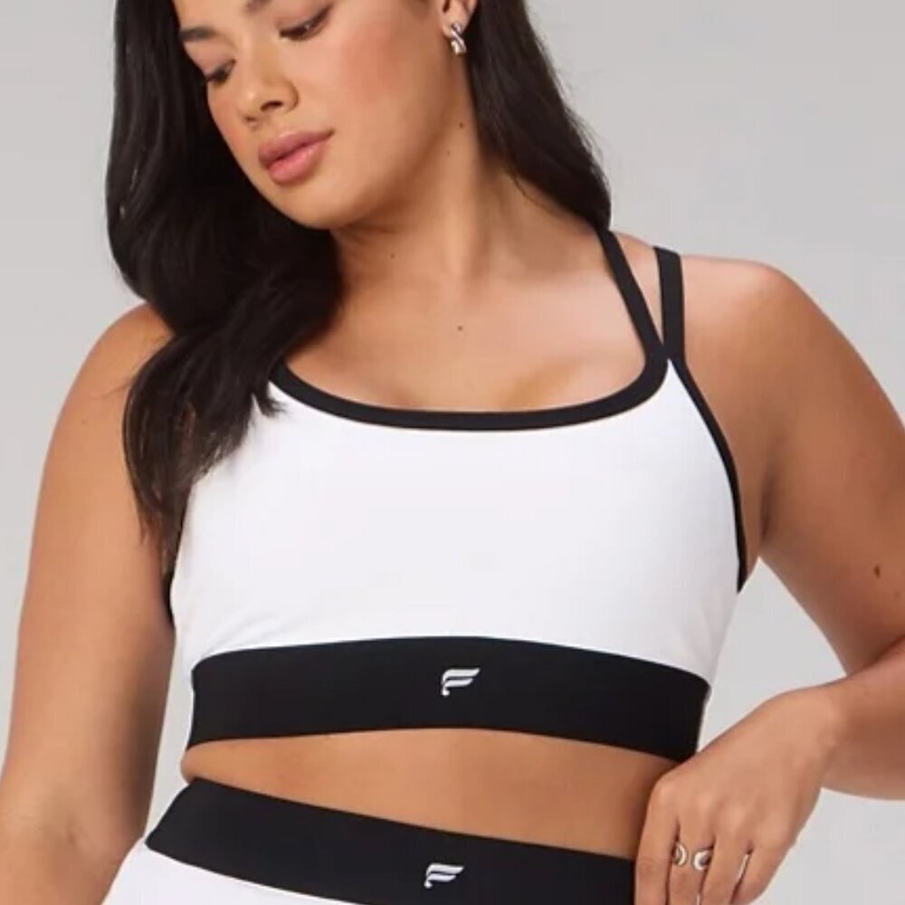 Fabletics Sports Bra Principal Longline Medium Impact White Black women's Sz XL